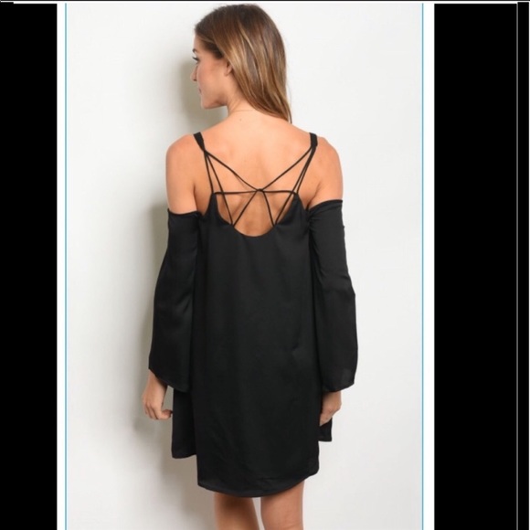LOVERICHE black lined dress cold shoulder long slv - Picture 3 of 7